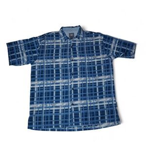 Raw Blue VTG Button Down Check Print Streetwear Shirt Men's L‎ Blue / White